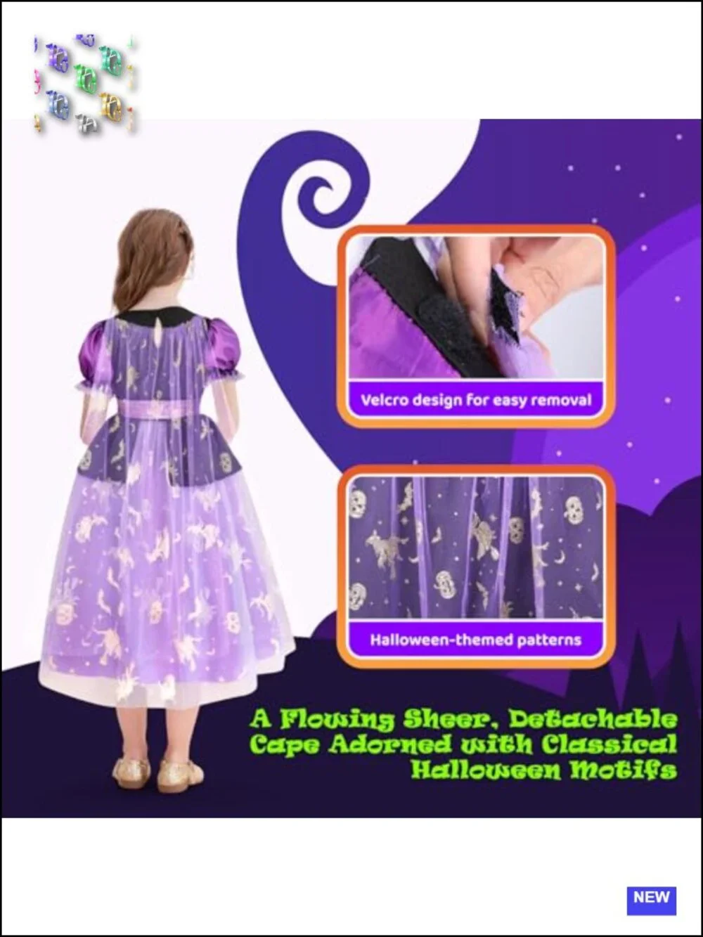 Girls Light Up Witch Costume Halloween Dress with Cape Hat Broom